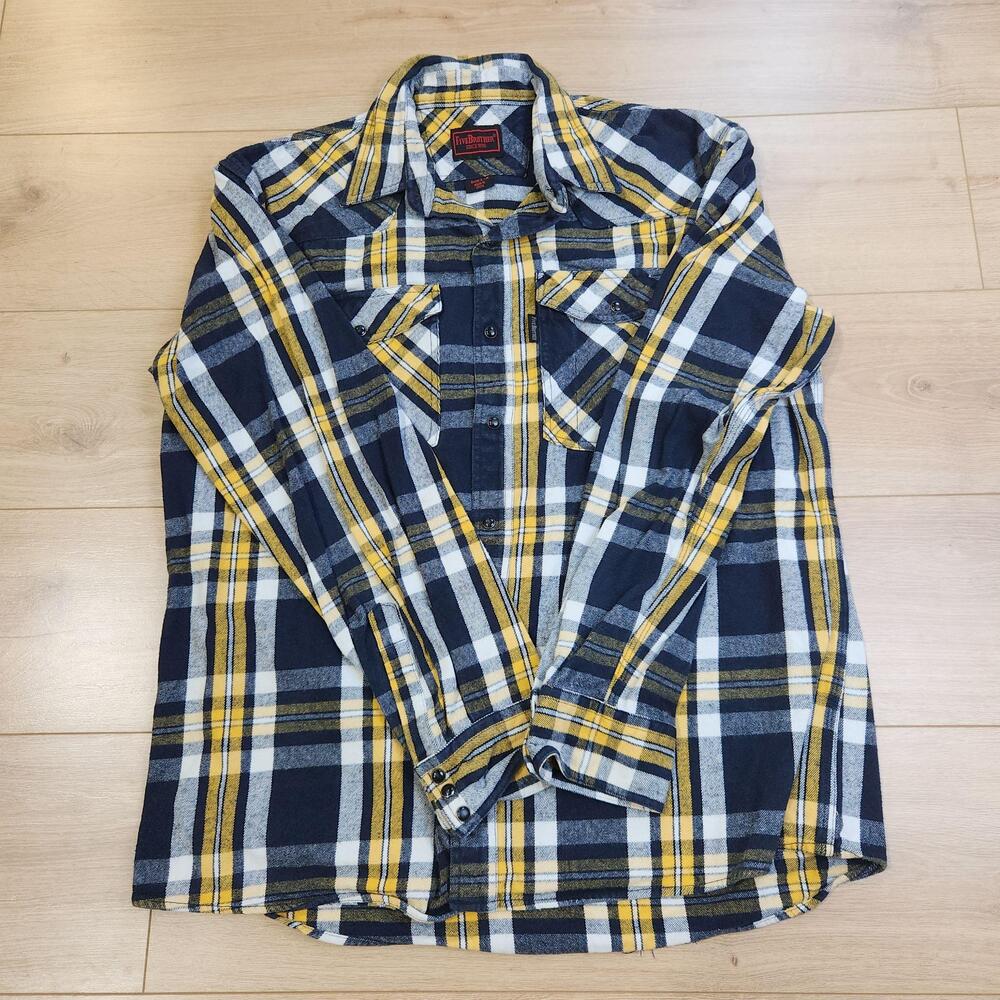 FIVEBROTHER Shirt Mens Large Blue Plaid Long Sleeve Flannel Button Up Casual